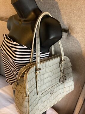 GUESS Croc-Embossed Shoulder  Handbag in light grey